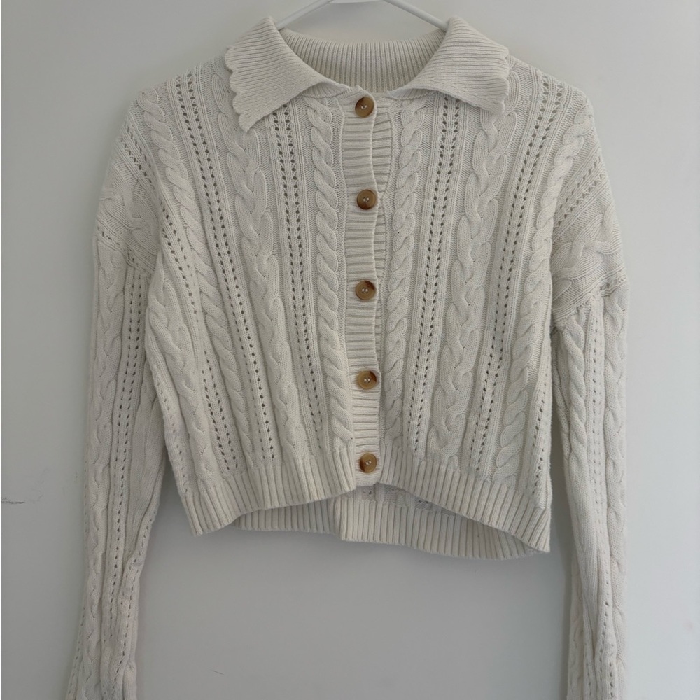 Elegant White Cable Knit Cardigan